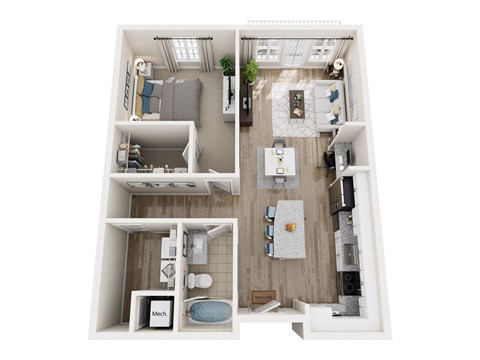 Floor plan for 1 bed, 1 bath, 810 sqft